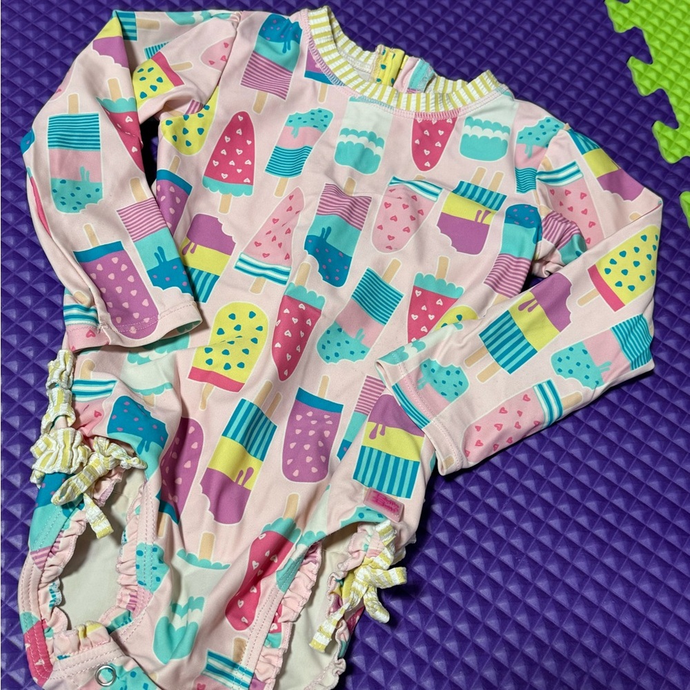 RuffleButts Pink Ice Cream Swimsuit 3T
